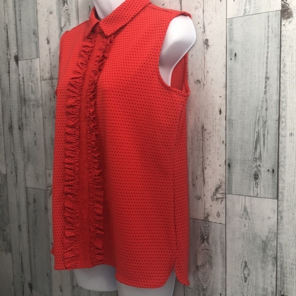 Karl Lagerfeld Red Black Polka Dot Ruffle Blouse Small - Picture 2 of 12